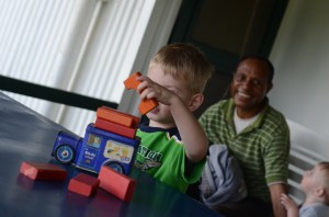 Simeon playing blocks